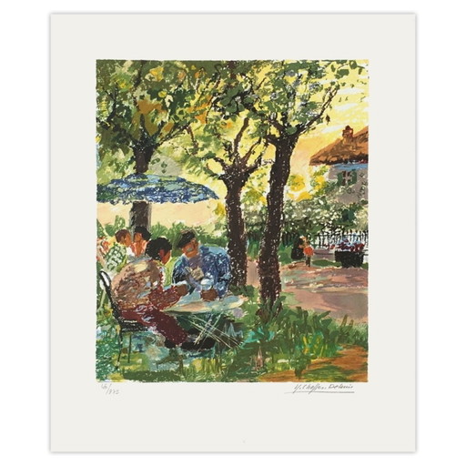 Yvonne Cheffer-Delouis Lithographie Signée Bistrot De Campagne – lithos zeefdrukken, Paper
