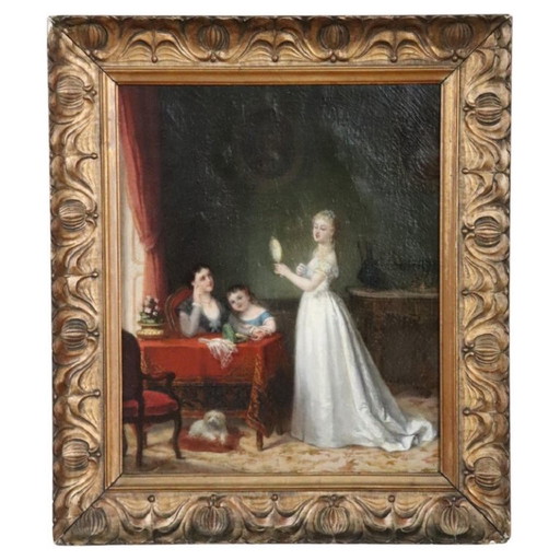 Scene Between Girls, Oil Painting on Canvas, Italy 19th Century