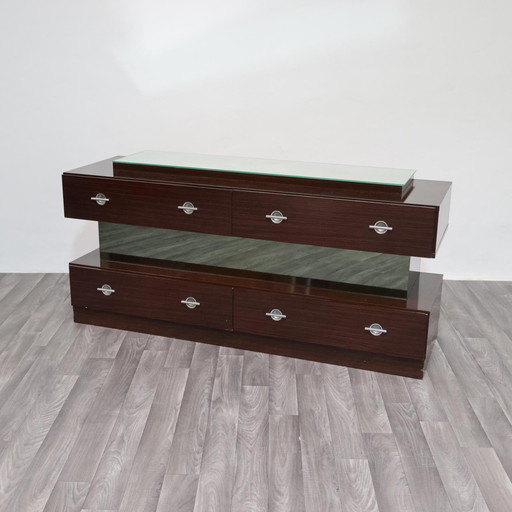 Macassar Ebony Chest of Drawers and Cubic Mirror, Modern Design, 1980s