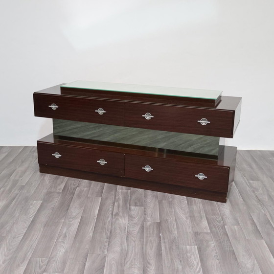 Image 1 of Comò Cassettiera In Ebano Macassar E Specchio Cubic Design Modernariato 1980’s