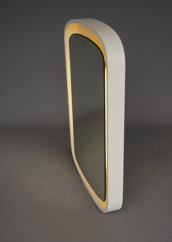 Image 1 of A large 1970s vintage backlit mirror in white plywood frame