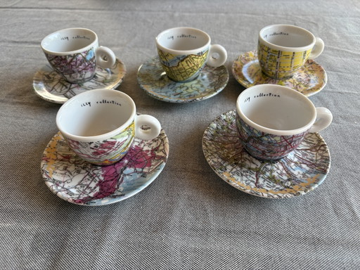 Raro set di 5 tazzine da caffè espresso della collezione Illy Art 1998 - Robert Rauschenberg (integre) – tafelwaar, Porcelain