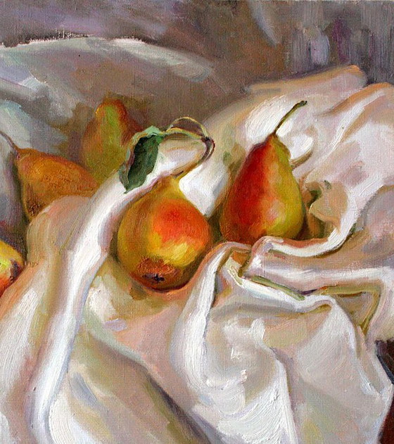 Dipinto ad olio originale, Natura morta con frutta, Le pere della nonna – Dipinti e disegni, Canvas (photo 3 of 5)