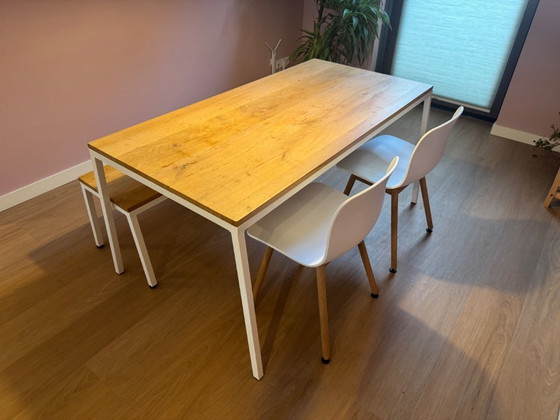 Image 1 of Purewood Norberg dining table with oak white base and matching bench