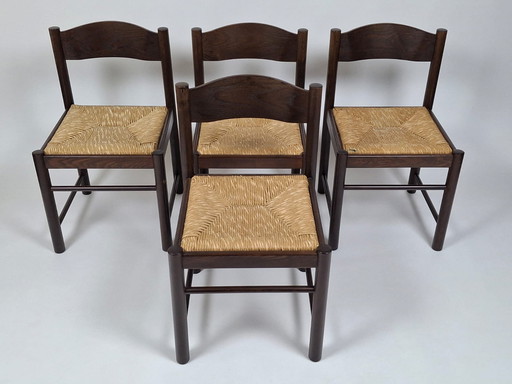 Set van 4 Vintage Stoelen met Gevlochten Zitting, Jaren 70