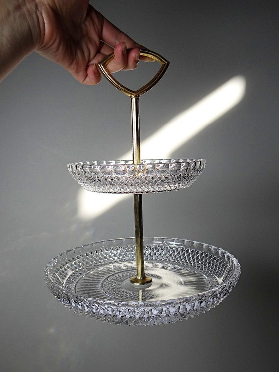 Image 1 of Vintage molded crystal and gilt metal display stand/server from the 1970s-1980s