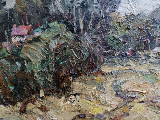Origineel olieverfschilderij: Natuurlandschap, Dorp, Platteland Koude Dag – Schilderijen & Tekeningen, Canvas (photo 7 of 11)