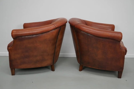 Image 1 of Vintage Nederlandse clubfauteuils in cognackleurig leer, set van 2