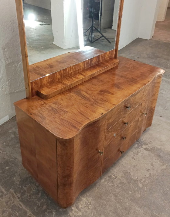 Image 1 of Art Deco walnut dresser sideboard with a mirror 