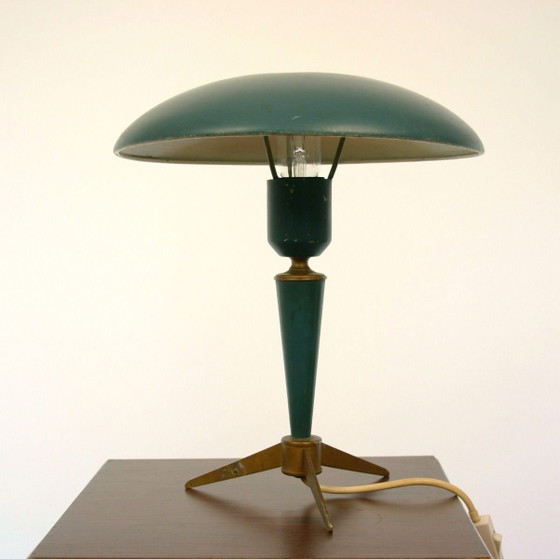Image 1 of Lampada da tavolo Louis Kalff per Philips 'Bijoo Tripod UFO', Paesi Bassi 1958, verde petrolio