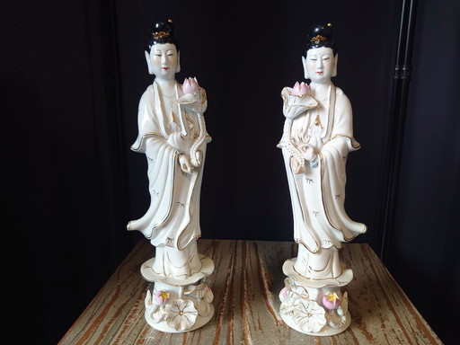 Vintage porcelain statues Guanyin (mirrored)