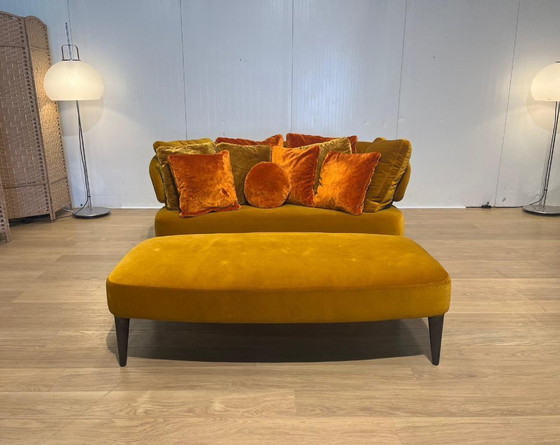 Image 1 of ZGAN Minotti Aston Sofa + Hocker Velvet Yellow