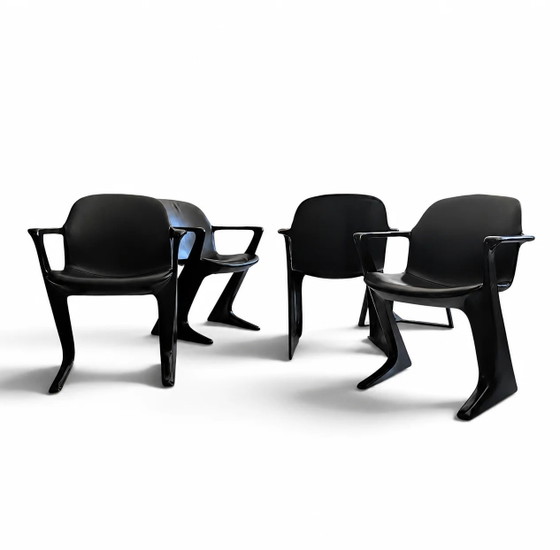 4 x Kangaroo Z-chair / Ernst Moeckl pour Horn Collection années 60 / Rembourrage cuir noir / Ernst Moeckl / (photo 15 of 19)