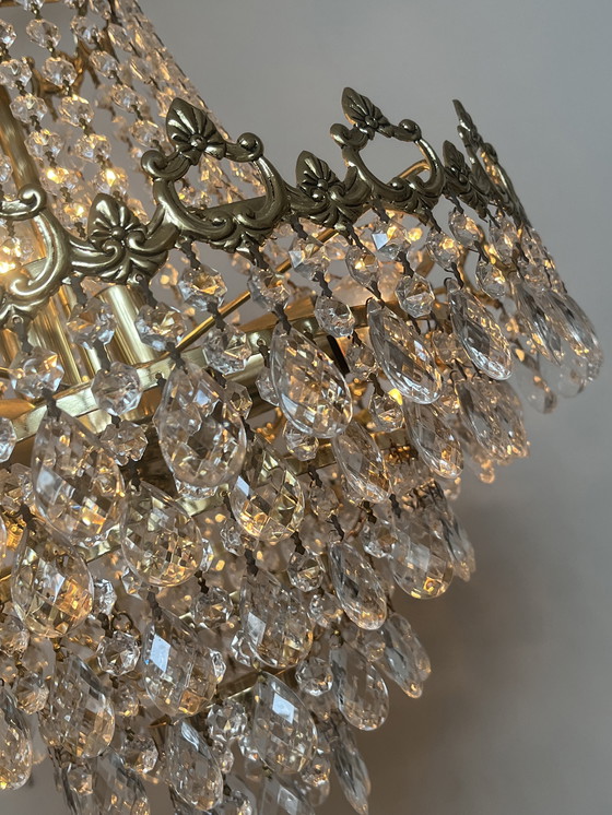 Image 1 of Xl chandelier crystal pendants bronze frame vintage