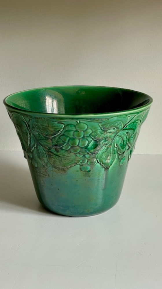 Image 1 of Cache-POT Barbotine GIEN France Vintage