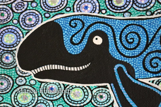 Image 1 of Tableau original peint à la main représentant une baleine, 24 x 30 cm, neuf