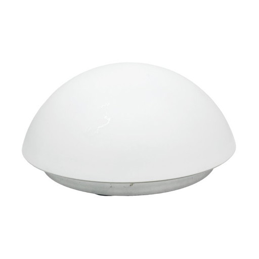 Vintage Peill & Putzler spherical flush-mount light, model 71207 (1970s), opal glass, UFO/retro style.