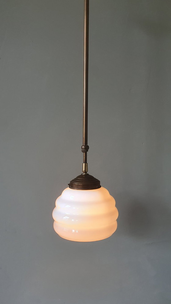 Image 1 of Vintage Art Deco Rose Pendant Lamp - Hanging Lamp - Bubble Shape