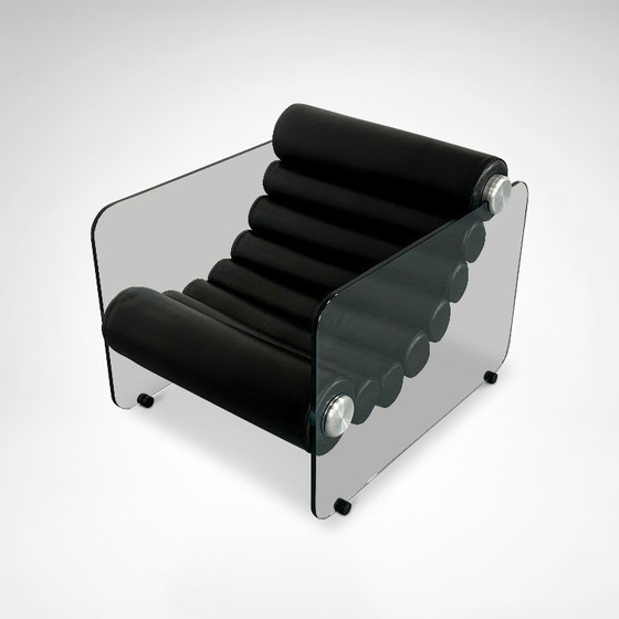 Image 1 of Sillón de cuero hialino y cristal de Fabio Lenci para Comfortline Italia, años 60