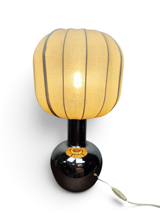 Zilveren keramische Italiaanse lamp uit de jaren 70 – tafellampen, Ceramic, Textile (photo 2 of 7)