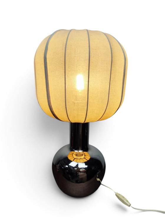 Zilveren keramische Italiaanse lamp uit de jaren 70 – Tafellampen, Ceramic, Textile (photo 2 of 7)