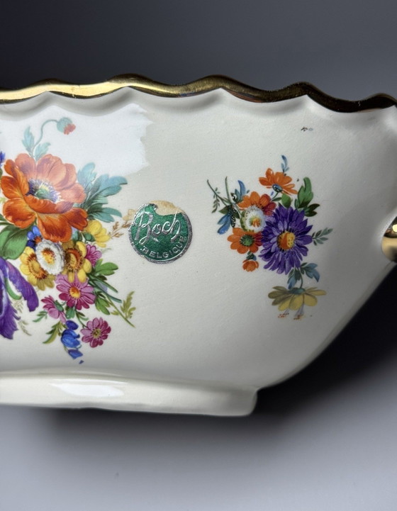 Image 1 of Boch Frères Keramis Art Deco Kom – Decor “Bouquet de Saxe”, België, jaren 30