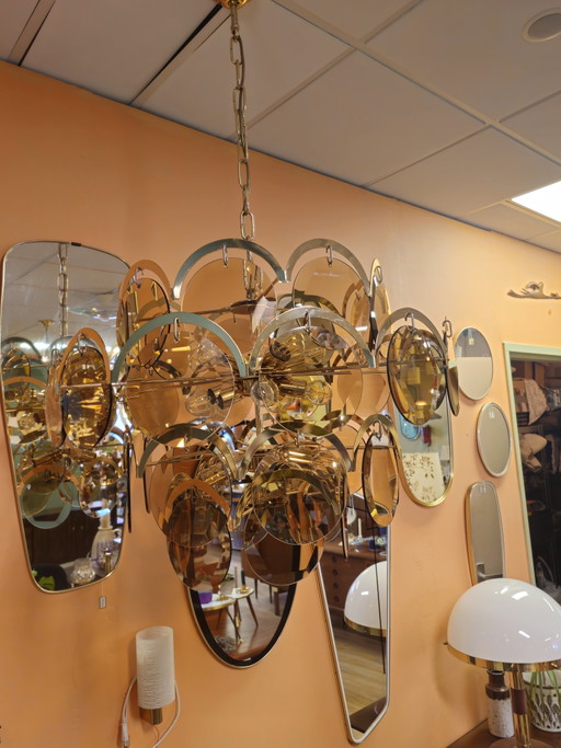Große Vintage-Hängeleuchte aus Rauchglas mit 15 Fassungen, Kronleuchter-Deckenleuchte – hanglampen, Brass (photo 2 of 11)