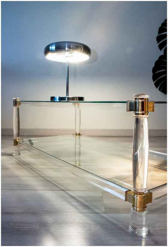 Couchtisch aus Glas, Plexiglas und Messing, 1970-80 – Couchtische (photo 2 of 7)