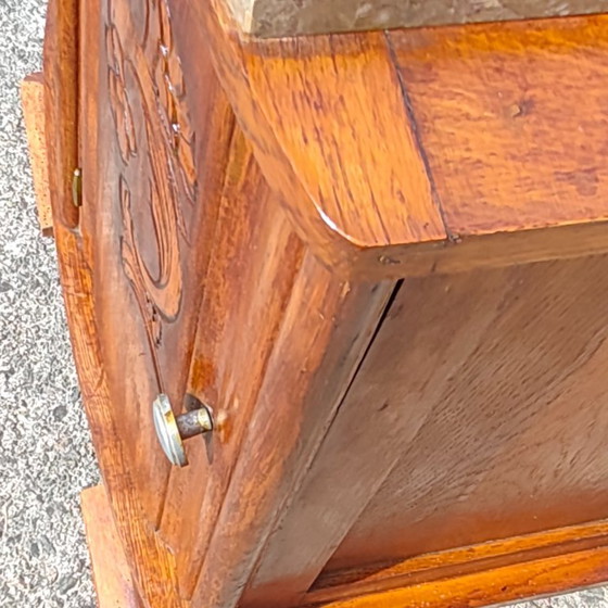 Antieke Franse Art Deco nachtkastje - Marmeren en houten nachtkastje - jaren 20 – Wood (photo 11 of 15)