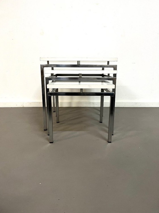 Image 1 of 3 White side tables by Stiemsma, Netherlands, 1970s.