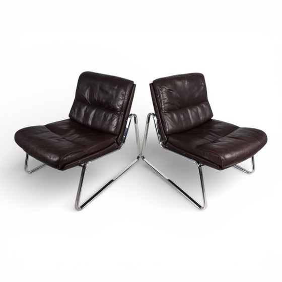 Image 1 of Set di 2 poltrone Drabert in pelle marrone di Gerd Lange, 1970