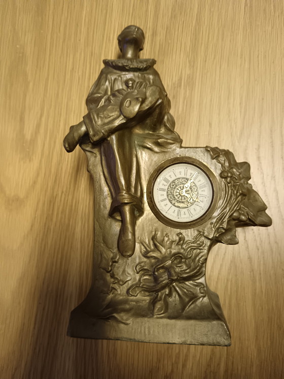 Image 1 of Sculpturaal werk met een Wehrle-klok uit de jaren 1940 en 1950 - Art Deco