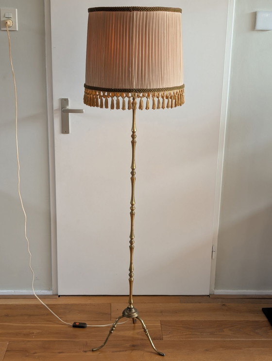 Armchair Bamboo Brass Floor light vintage France 1960s, Textile, Beige (photo 2 of 7)