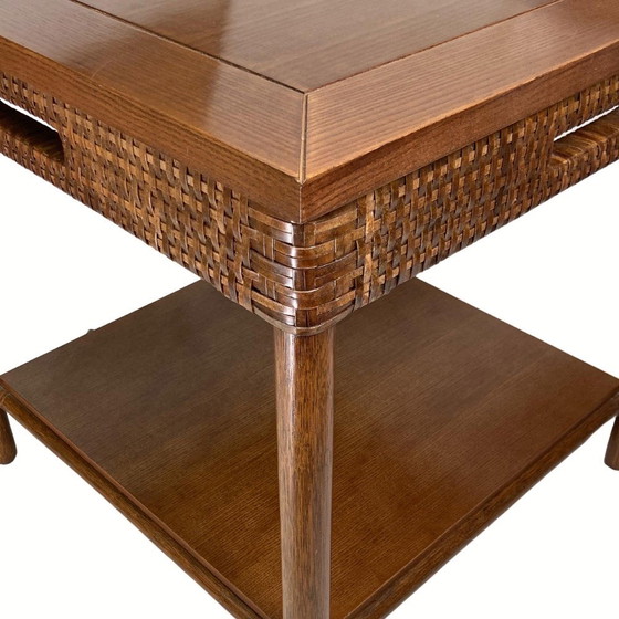 Image 1 of Table basse en bois et rotin par Gasparucci Italie, 1970S