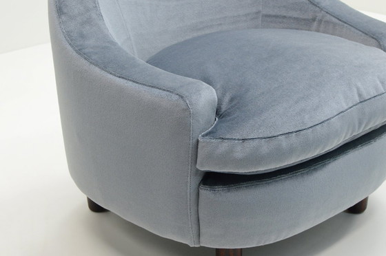 Image 1 of Set of 2 ice blue Mohair lounge chairs, 1950s Italy.