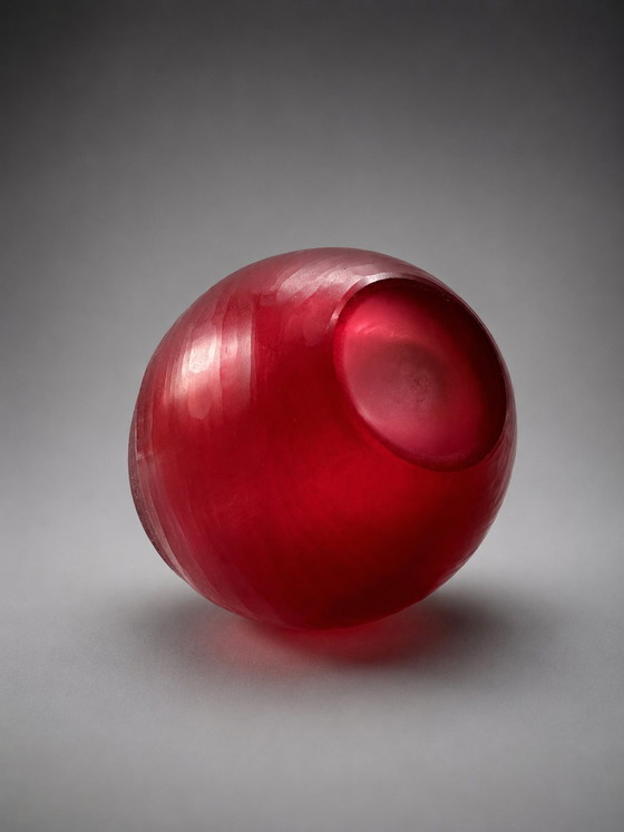 Image 1 of Ruby Red Studio Glass Vase | Satin & Cut Finish | 10.5 cm