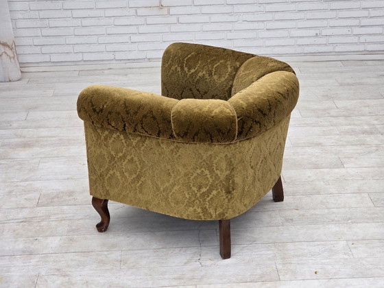 1950s, Danish relax chair, furniture velour, beech wood., Armchairs, Textile, Green (photo 5 of 18)
