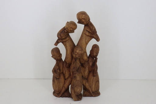 Vintage afrikanische Makonde-Statue „Ujamaa“ – handgeschnitztes Holz (33 cm) – decoratieve objecten, Wood