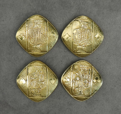 Max Le Verrier Art Déco Bandejas Cartas de Juego Bronce – Set de Cuatro Reyes c.1930