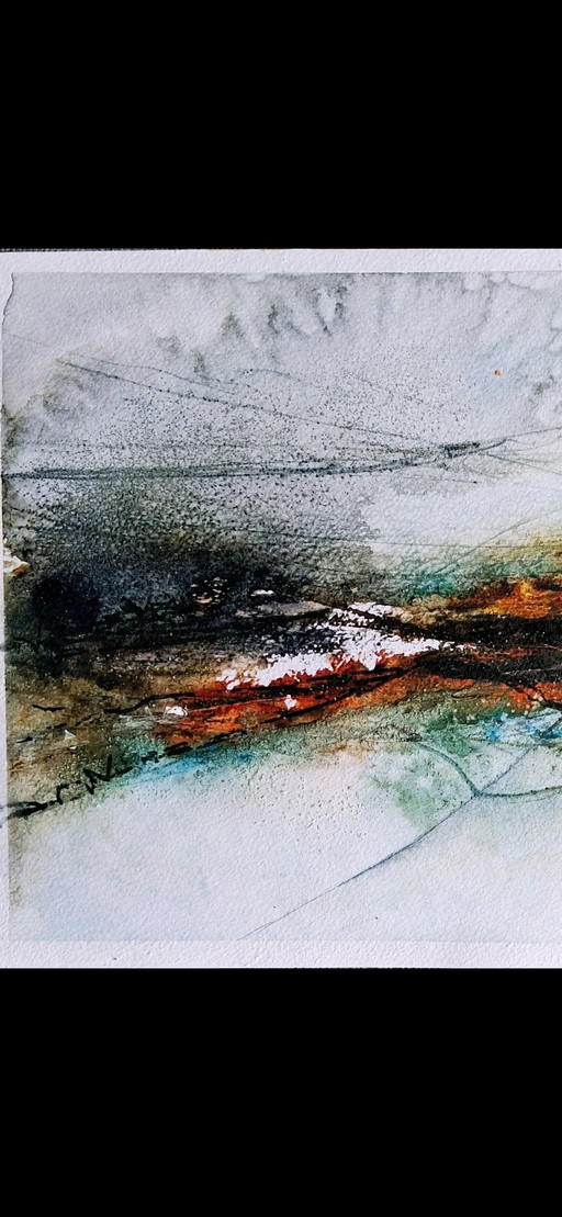 Authum dans la vallée, aquarelle en techniques mixtes