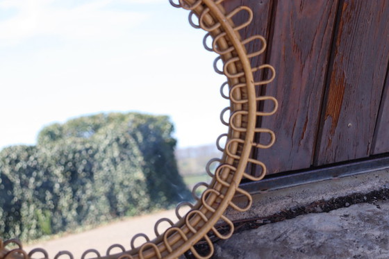 Image 1 of Specchio rotondo in rattan attribuito a Franco Albini, 1950