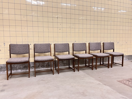 Image 1 of Set van zes vintage stoelen in Wengé-stof.