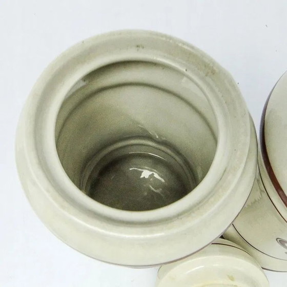 Art Deco Getreidebehälter, Tschechoslowakei, 1950er Jahre, 2er Set, Küchenzubehör, Keramik, Braun (Foto 10 von 15)