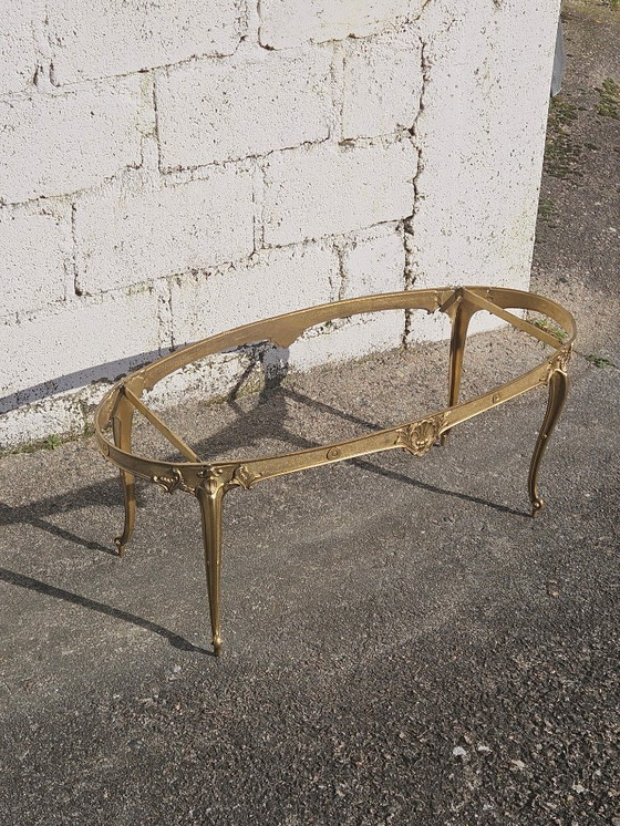 Image 1 of French Vintage oval Onyx Marble and Brass Coffee Table-Marble Cocktail Table-Lounge Table-Style Louis XV-60s