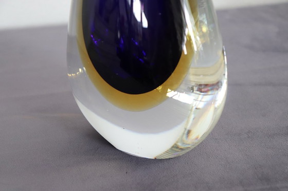 Image 1 of Vase en verre de Murano bleu et jaune par Formia, années 1970