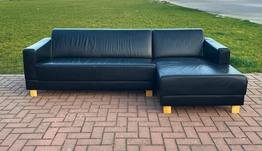 Montel Black Genuine Leather Corner Sofa