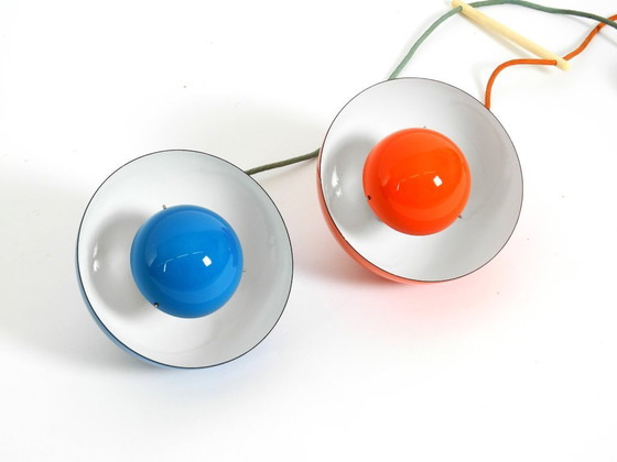 Image 1 of Original enamelled double shade Flower Pot pendant lamp by Verner Panton for Louis Poulsen Denmark