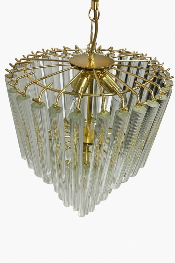 Image 1 of Lampadario a 3 file con tubi di cristallo Giesse Senago in stile Venini, Italia