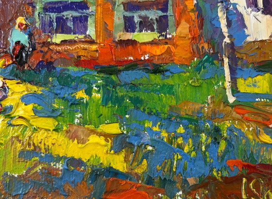 Image 1 of Original Oil Painting Evening Village Landscape Returning home