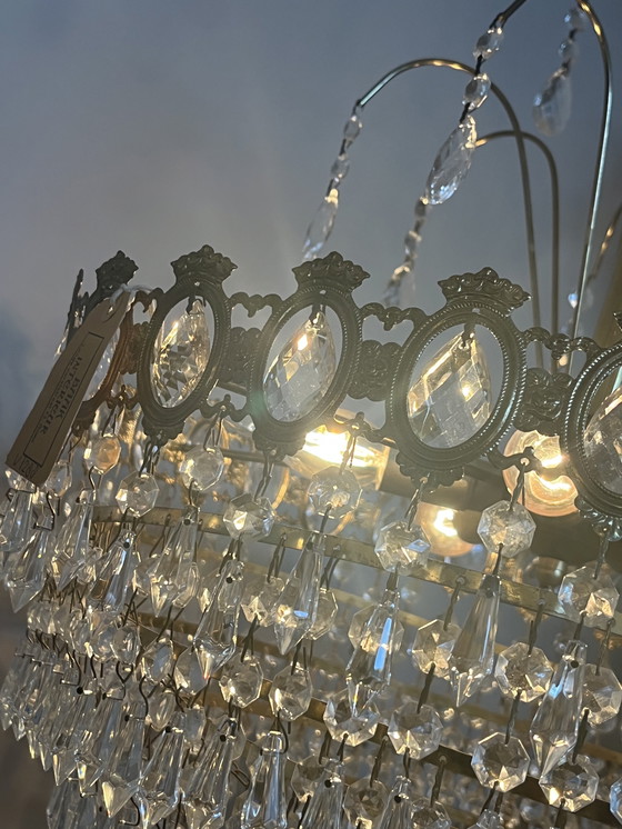 Image 1 of Xl vintage chandelier crystal pendants drops bronze frame